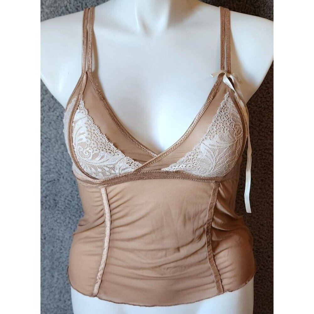 Inspire Psyche Terry Women's Sleeveless Camisole Tank Top Mesh Lace‎ Beige Sz XL